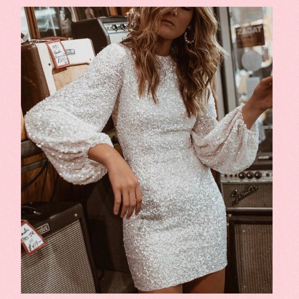 🎉HP BHLDN Goldie 4 / Sm Off White Ivory Allover Sequins Wedding Bridal Mini
